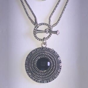 Elegant Silver Tone and Black Pendant Boho Necklace